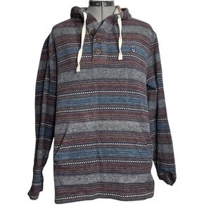 VISSLA Descanso 100% Cotton Hooded Multicolor Striped Knit Henley - Size L